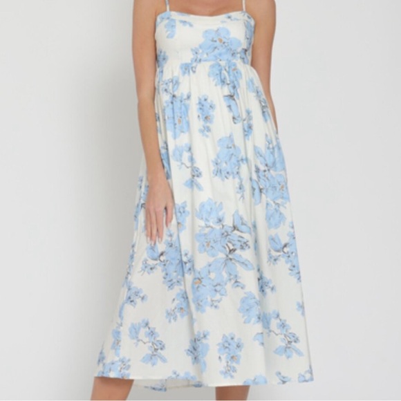 Thin shoulder strap ruffle-waisted midi dress - Picture 1 of 3